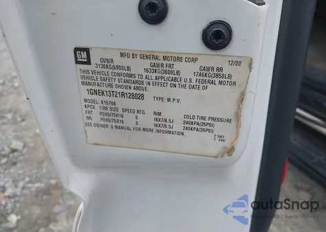 2001 Chevrolet Tahoe Lt из США, поврежденный, VIN 1GNEK13T21R128028